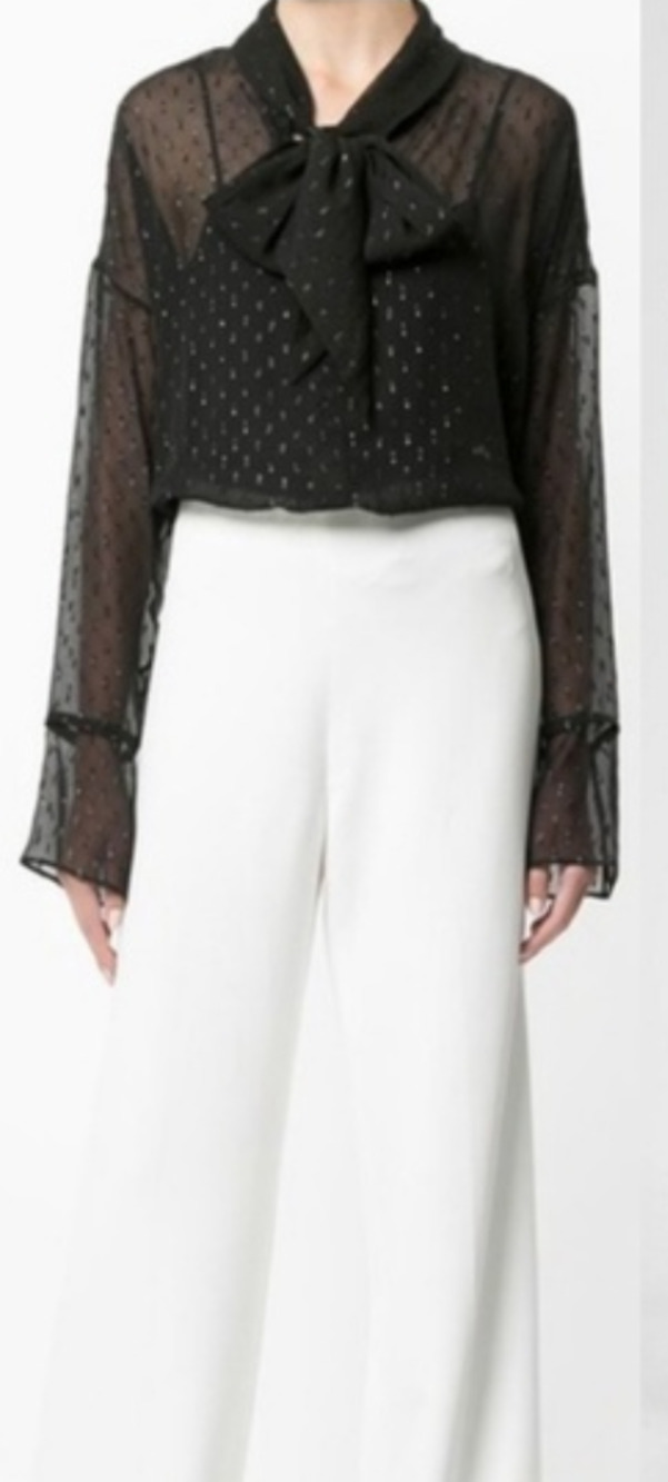 Theory Black Metallic Sheer Silk Scarf Blouse